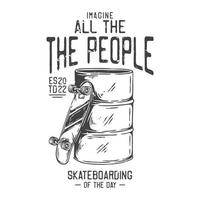 american vintage illustration imagine all the people skateboarding of the day for t shirt design