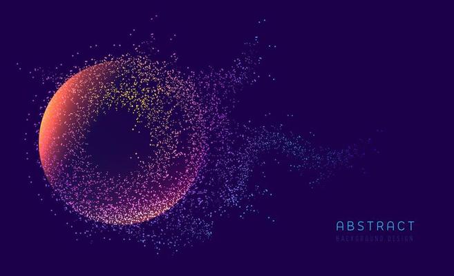 Abstract blue purple geometrical background. Science background. Futuristic technology element with connection circle dots with particles. Vector illustration