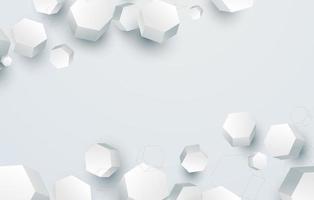 3d white geometric hexagon shape elements. Minimal clean background design for technology business. Vector illustration