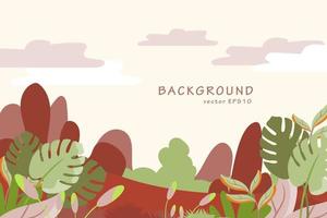 Spring and summer environment background or banner design with lovely flowers, leaves, mountain, landscape and sky element. EPS10 vector illustration