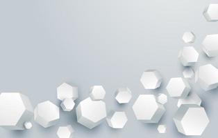 3d white geometric hexagon shape elements. Minimal clean background design for technology business. Vector illustration