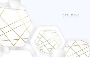 Elementos de forma de hexágono geométrico blanco suave 3d con tiras de decoración dorada. diseño de fondo limpio mínimo. ilustración vectorial vector