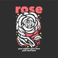 diseño de camiseta rosa con flor rosa y fondo gris ilustración vintage vector