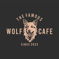 logo shirt design the famous wolf cafe with wolf and gray background vintage illustration vector