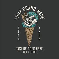 skull ice cream vintage t shirt design template vector