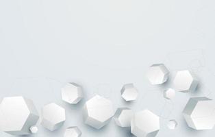 3d white geometric hexagon shape elements. Minimal clean background design for technology business. Vector illustration