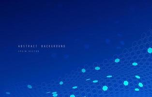 Abstract Lines and Dots connected with hexagon network elements on blue background design. Modern background for big data digital technology connection concept. Vector illustration