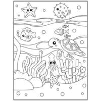 dibujos de animales del mar para colorear para niños vector