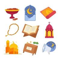 Flat Set of Ramadan kareem mubarak vector illustration element. Various types of hand-drawn eid mubarak elements bundle in colors, suitable for sticker or greeting card