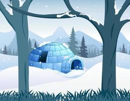 An igloo house in snowy forest illustration vector