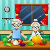 Grandparents standing in the kitchen room illustration vector