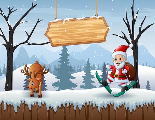 Winter scene with Santa Claus and a deer on the snow