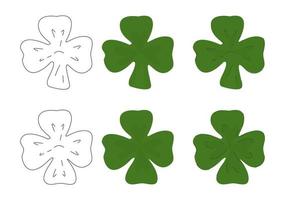 A collection of clovers for St. Patrick's Day. Three-leaf, four-leaf clover. Shamrock in different styles. St. Patrick's day symbol. Vector illustration in flat cartoon style