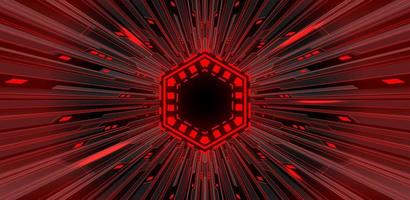 Abstract black red light circuit cyber technology futuristic zoom dark hexagon design background vector