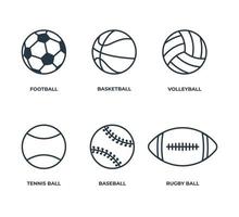 Ball outline, football basketball volleyball tennis ball baseball rugby ball vector