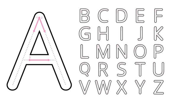 How to write uppercase letters with tracing guide for kids vector