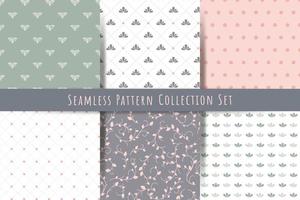 A set of simple minimalistic vintage seamless patterns. gentle light ornaments with branch, drops, shapes for prints, wallpapers, textiles. Vector graphics.