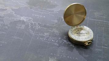 Compass on map. Map reading and land navigation concept. photo