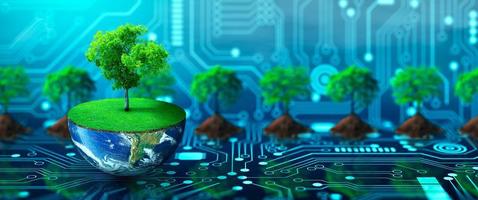 Green Computing, Green Technology, Green IT, csr, and IT ethics Concept. photo