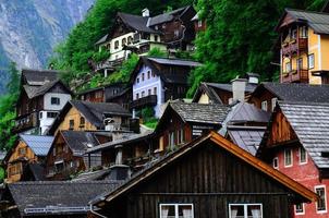 colorful houses in Hallstatt at the lake photo