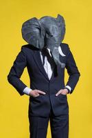 man with an elephant mask on a yellow background photo