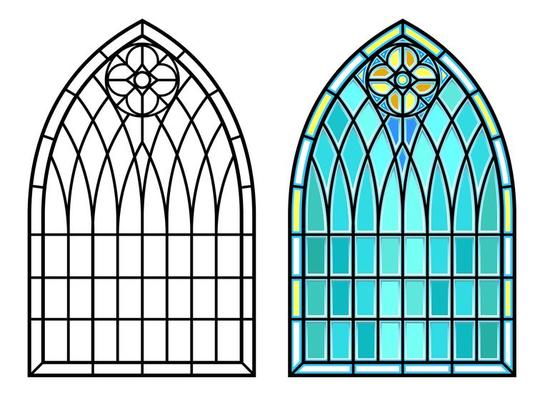 Medieval Gothic stained glass window vector set