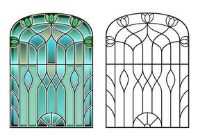 ventana antigua arqueada con vidrieras vector