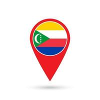 Map pointer with contry Comoros. Comoros flag. Vector illustration.