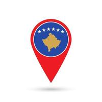 Map pointer with contry Kosovo. Kosovo flag. Vector illustration.