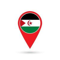 Map pointer with contry Sahrawi Arab Democratic Republic. Sahrawi Arab Democratic Republic flag. Vector illustration.