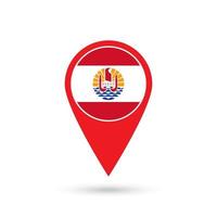 Map pointer with contry French Polynesia. French Polynesia flag. Vector illustration.