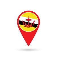 Map pointer with contry Brunei. Brunei flag. Vector illustration.