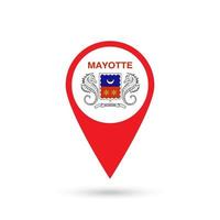 Map pointer with contry Mayotte. Mayotte flag. Vector illustration.