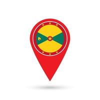 Map pointer with country Grenada. Grenada flag. Vector illustration.