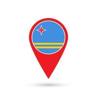 Map pointer with country Aruba. Aruba flag. Vector illustration.