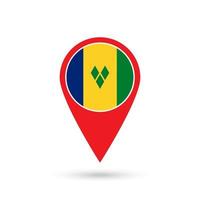 Map pointer with country Vincent and the Grenadines. Vincent and the Grenadines flag. Vector illustration.