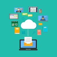 Connecting to cloud computing concept. Accessing cloud contents. Multimedia internet contents. vector