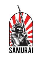 samurai con ilustración de sol rojo vector