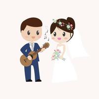 cute wedding couple play guitar flat style vector