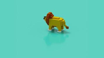 Footage of 3D Rendering Lion with orange, brown, black and blue color scheme. Also using voxel art style. Modern, abstract and very cute animal footage video