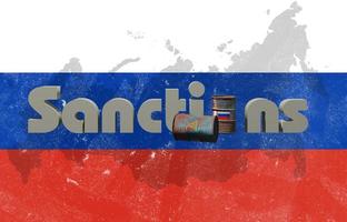 Sanctions on Russia, background with flag Russia. 3D work and 3D illustration photo