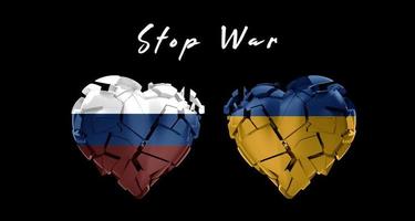 Stop War Ukraine and Russia, two broken hearts with flags color Russia and Ukraine photo