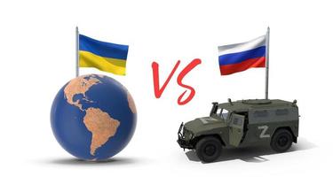 mundo contra rusia, guerra ucrania y rusia, banderas ucrania y rusia. mundo vs rusia foto