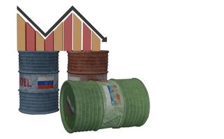 Russian oil, oil barrel background, Russia flag on barrel, sanctions on Russian oil. 3D work and 3D illustration photo