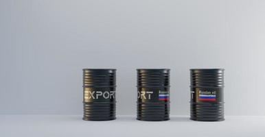 Russian oil, Russia flag on barrel, Oil for Export.  sanctions on Russian oil. 3D work and 3D illustration photo