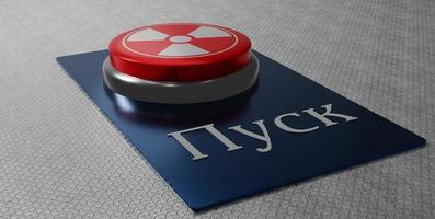 Nuclear Start button with text start in Russian, Russia vs Ukraine stop war, Russia and Ukraine. 3D work and 3D illustration photo