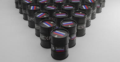 Russian oil, Russia flag on barrel, Oil for Export,  sanctions on Russian oil. 3D work and 3D illustration photo