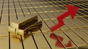 gold investment, gold bars with an up arrow indicate the gold price is rising, 3D Render Illustration photo