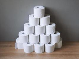 stacked and hoarded of toilet paper rolls photo