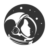 icono de vector blanco y negro de astronauta mirando hacia el cielo